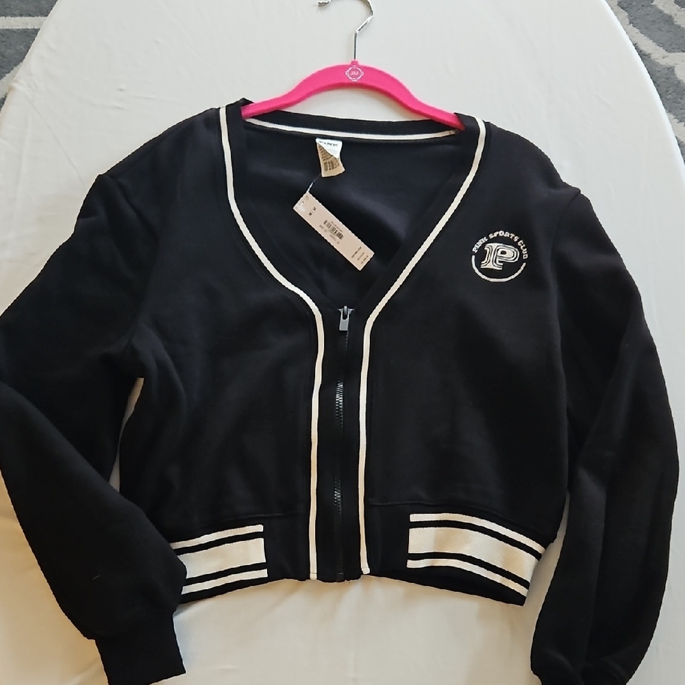 NWT PINK Victoria's Secret Black Zip Top